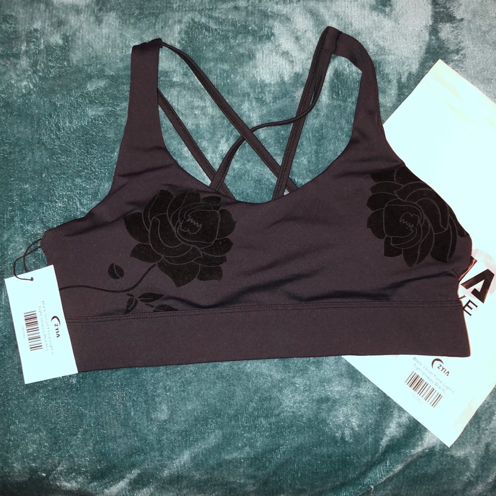 Black Velvet Floral Bra